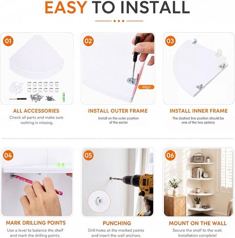 4 Pcs White Corner Floating Shelves for Wall with Cord Hole 10 Inch Rounded Corner Curved Hanging Shelves for Cable Box, Speaker, TV Cords, Books, Plants in Saudi Arabia