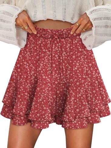 onlypuff Skorts for Woman Ruffle Mini Skirts Flowy Boho Athletic Shorts High Waisted Trendy Outfits Ladies in Kuwait