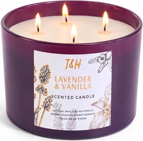 Lavender Vanilla Candle | 4 Wick Extra Large Scented Soy Candles 20 oz | Highly Scented Aromatherapy Lavender Candle for Women | Relaxing Stress Relief Home Scent | Long Lasting Clean Burn in Kuwait