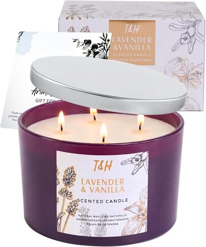 Lavender Vanilla Candle | 4 Wick Extra Large Scented Soy Candles 20 oz | Highly Scented Aromatherapy Lavender Candle for Women | Relaxing Stress Relief Home Scent | Long Lasting Clean Burn in Kuwait