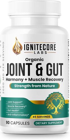 Organic Joint & Gut Supplement – Turmeric Curcumin, Boswellia, Type II Collagen, Probiotics, Tart Cherry, Ginger & Moringa – Joint Comfort, Mobility & Gut Health – USDA Organic, 2000mg, 90 Capsules in Saudi Arabia