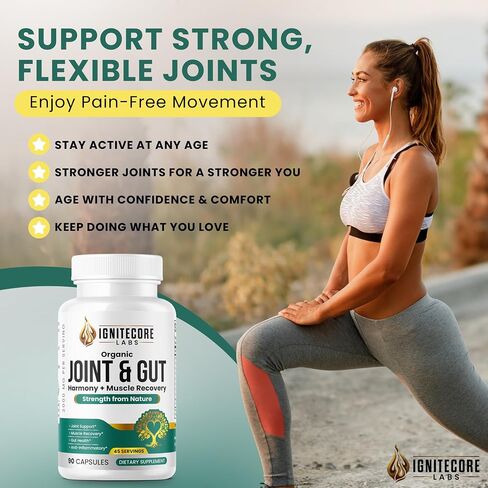 Organic Joint & Gut Supplement – Turmeric Curcumin, Boswellia, Type II Collagen, Probiotics, Tart Cherry, Ginger & Moringa – Joint Comfort, Mobility & Gut Health – USDA Organic, 2000mg, 90 Capsules in Saudi Arabia