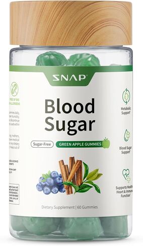 Snap Supplements Blood Sugar Gummies, Support Already Healthy Blood Sugar Levels, Cinnamon Bark and Blueberry Fruit Extract, Green Apple Flavor, 60 Gummies in Saudi Arabia