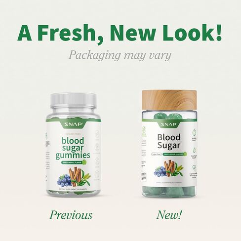 Snap Supplements Blood Sugar Gummies, Support Already Healthy Blood Sugar Levels, Cinnamon Bark and Blueberry Fruit Extract, Green Apple Flavor, 60 Gummies in Saudi Arabia