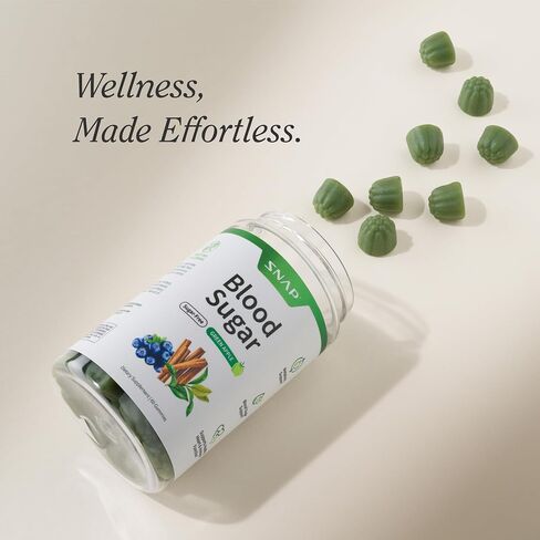Snap Supplements Blood Sugar Gummies, Support Already Healthy Blood Sugar Levels, Cinnamon Bark and Blueberry Fruit Extract, Green Apple Flavor, 60 Gummies in Saudi Arabia