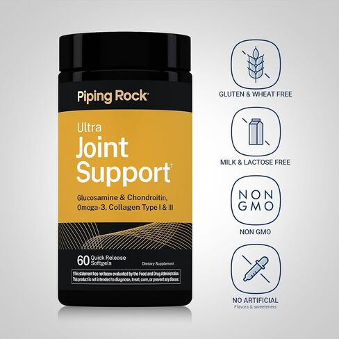 Piping Rock Joint Support Supplement for Women and Men | 60 Softgels | Ultra Blend with Glucosamine & Chondroitin, Omega 3, and Collagen | Non-GMO, Gluten Free in Kuwait