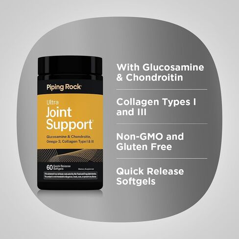 Piping Rock Joint Support Supplement for Women and Men | 60 Softgels | Ultra Blend with Glucosamine & Chondroitin, Omega 3, and Collagen | Non-GMO, Gluten Free in Kuwait