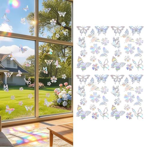 52 Pcs Window Clings for Glass Windows to Prevent Bird Strikes, Stars and Circles Style Anti Collision Decals & Decorative Stickers for Kids Home Decor, 4 Sheets in Saudi Arabia