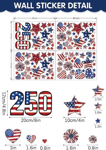 4th of July Window Clings Decorations, 106 Pcs USA 250th Anniversary Window Clings Patriotic American Flag Stickers for Glass Windows Memorial Day Decorations in Saudi Arabia