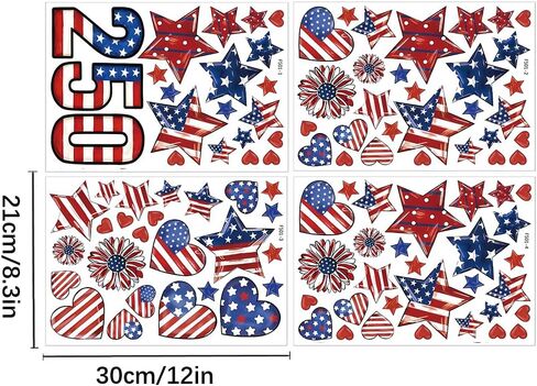 4th of July Window Clings Decorations, 106 Pcs USA 250th Anniversary Window Clings Patriotic American Flag Stickers for Glass Windows Memorial Day Decorations in Saudi Arabia