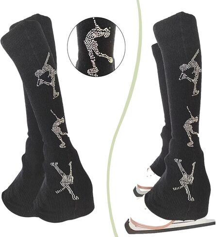 2x Figure Skating Leg Warmers Boot Socks Comfortable Decoration Lightweight Fashion Protectors Leg Cover for Ice Skate Yoga, black in Kuwait