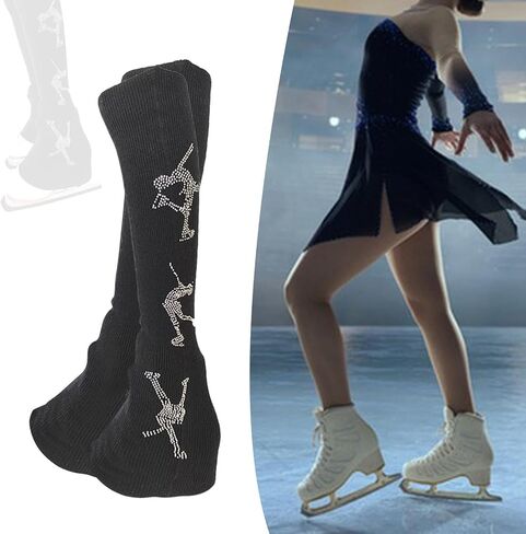 2x Figure Skating Leg Warmers Boot Socks Comfortable Decoration Lightweight Fashion Protectors Leg Cover for Ice Skate Yoga, black in Kuwait