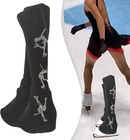 2x Figure Skating Leg Warmers Boot Socks Comfortable Decoration Lightweight Fashion Protectors Leg Cover for Ice Skate Yoga, black in Kuwait