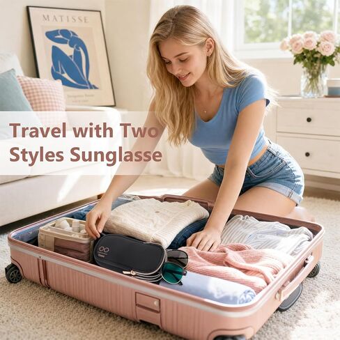 Double Glasses Case with 2 Compartments, Neoprene Sunglasses Cases for Women Men, Travel Double Glasses Case-Outdoor&Fitness in Saudi Arabia