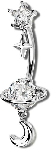 OUFER 14G نجمة القمر كوكب الفضة الذهب استرخى حلقات زر البطن 316L الجراحية الفولاذ المقاوم للصدأ تشيكوسلوفاكيا البطن ثقب المجوهرات 10 مم خواتم السرة للنساء in Kuwait