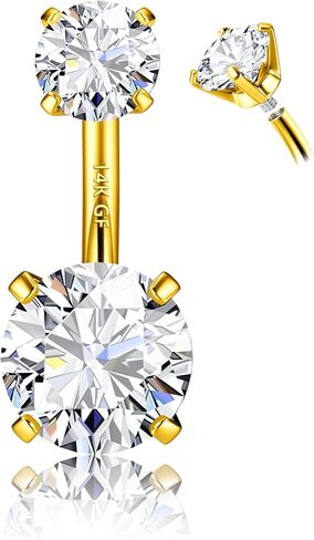 FIASASO 14G Surgical Steel G23 Titanium Sterling Silver 14K Gold Plated Belly Button Rings for Women Round Cubic Zirconia Navel Barbell Stud Hypoallergenic Body Piercing Jewelry in Saudi Arabia