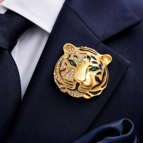 Vintage Animal Lapel Pin,Tiger Brooch for Men,Metal Suit Collar Pin,Retro Gentleman Jacket Accessory in Kuwait