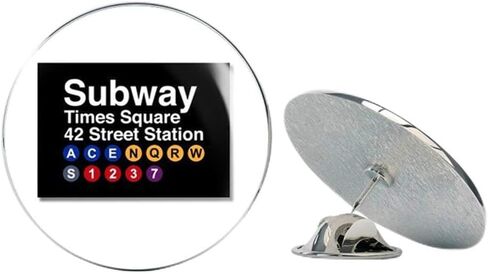 Subway Station Sign Times Square New York NYC Round Metal 0.75" Lapel Pin Hat Shirt Pin Tie Tack Pinback in Kuwait