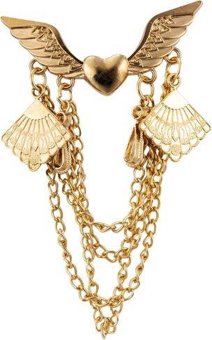 Knighthood Gold Winged Heart with Chain and Emblem Detailing Lapel Pin Badge Coat Suit Wedding Gift Party Shirt Collar Accessories Brooch for Men in Kuwait