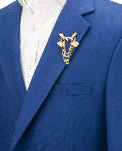 Knighthood Gold Winged Heart with Chain and Emblem Detailing Lapel Pin Badge Coat Suit Wedding Gift Party Shirt Collar Accessories Brooch for Men in Kuwait