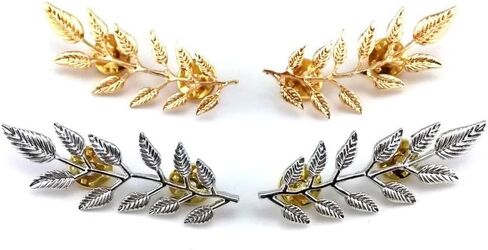 2 Pairs Golden and Silver Leaves Brooches Elegant Suit Shirt Collar Pin Brooch Fashion Shirt Collar Brooch for Women Men in Kuwait