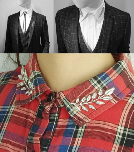 2 Pairs Golden and Silver Leaves Brooches Elegant Suit Shirt Collar Pin Brooch Fashion Shirt Collar Brooch for Women Men in Kuwait
