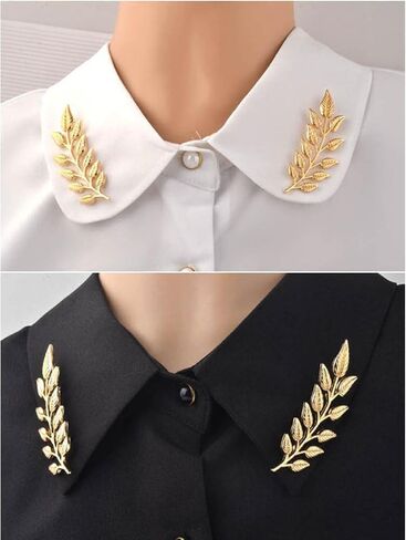 2 Pairs Golden and Silver Leaves Brooches Elegant Suit Shirt Collar Pin Brooch Fashion Shirt Collar Brooch for Women Men in Kuwait