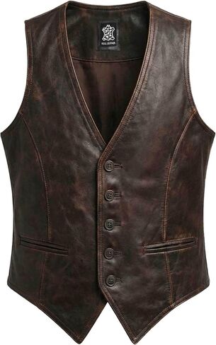 LIVEEVIL Men's Leather Cowboy Vest Western Style - Classic V-Neck Style Sleeveless Leather Waistcoat for Men in Saudi Arabia