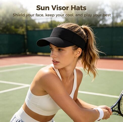 15 Pcs Black Sun Visor Hats Bulk - Unisex Adjustable Open Top Sports Sun Protection Caps for Tennis Running Beach & Outdoor in Kuwait