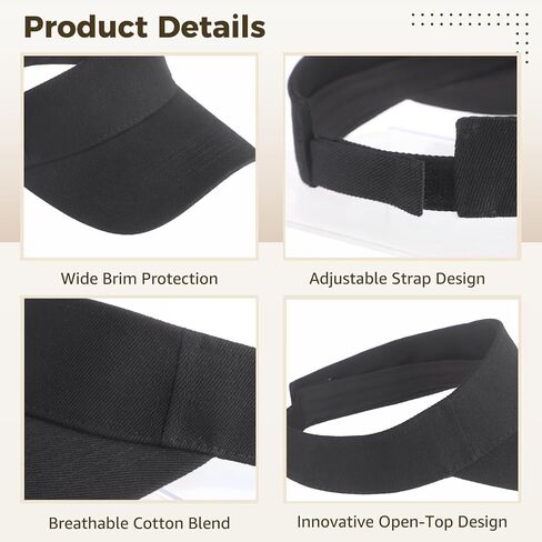 15 Pcs Black Sun Visor Hats Bulk - Unisex Adjustable Open Top Sports Sun Protection Caps for Tennis Running Beach & Outdoor in Kuwait