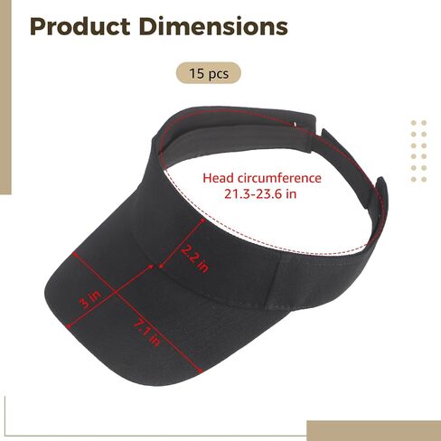 15 Pcs Black Sun Visor Hats Bulk - Unisex Adjustable Open Top Sports Sun Protection Caps for Tennis Running Beach & Outdoor in Kuwait