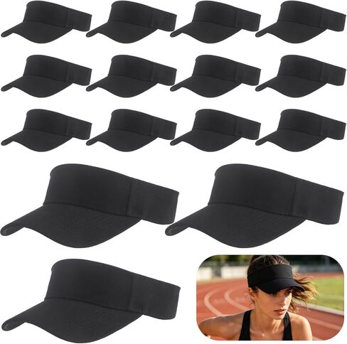 15 Pcs Black Sun Visor Hats Bulk - Unisex Adjustable Open Top Sports Sun Protection Caps for Tennis Running Beach & Outdoor in Kuwait