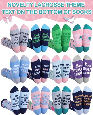 12 Pairs Funny Lacrosse Socks for Women Teens Girls Boys Novelty Cotton Athletic Crew Socks Sports Senior Night Gifts Accessories for Lacrosse Lover Team Player Coach in Kuwait