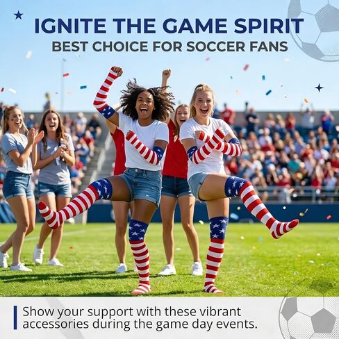 Team USA Accessories Women, Patriotic Fans Over Knee Socks Set, Red White and Blue American Flag Soccer Fans Olympic Apparel, Supporter Accessories for Game Day Outfits in Saudi Arabia