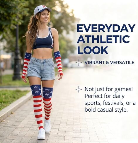 Team USA Accessories Women, Patriotic Fans Over Knee Socks Set, Red White and Blue American Flag Soccer Fans Olympic Apparel, Supporter Accessories for Game Day Outfits in Saudi Arabia