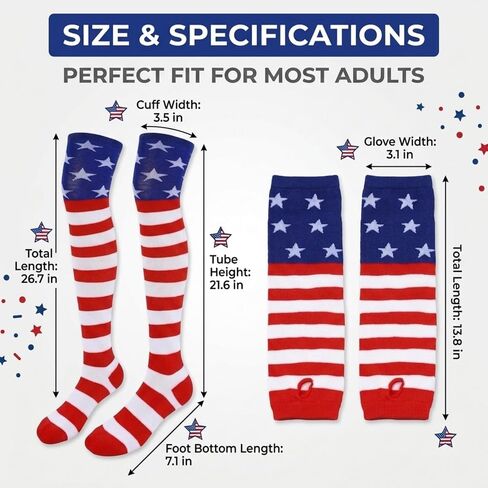 Team USA Accessories Women, Patriotic Fans Over Knee Socks Set, Red White and Blue American Flag Soccer Fans Olympic Apparel, Supporter Accessories for Game Day Outfits in Saudi Arabia