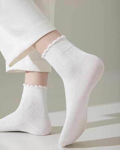 4 Pairs Ruffle Socks, Soft Cotton Women Ankle Socks, Size 5-11 in Kuwait