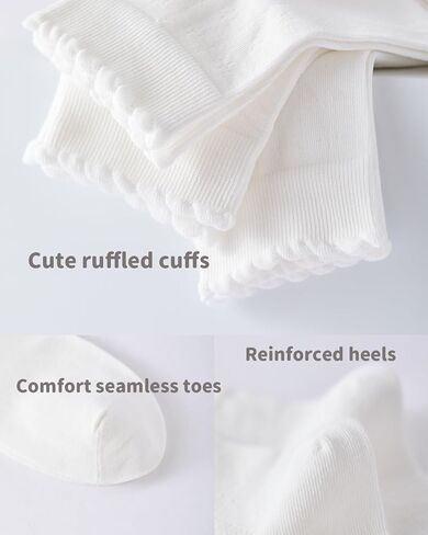 4 Pairs Ruffle Socks, Soft Cotton Women Ankle Socks, Size 5-11 in Kuwait