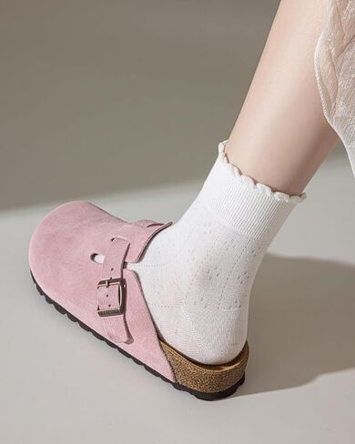 4 Pairs Ruffle Socks, Soft Cotton Women Ankle Socks, Size 5-11 in Kuwait
