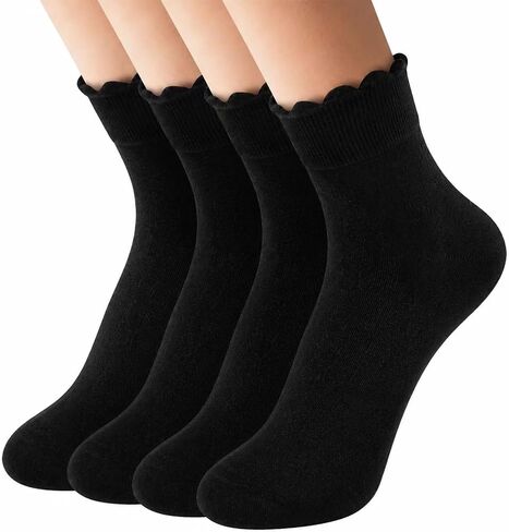 4 Pairs Ruffle Socks, Soft Cotton Women Ankle Socks, Size 5-11 in Kuwait