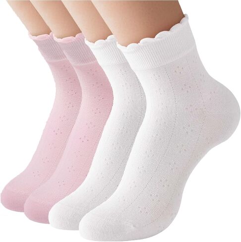 4 Pairs Ruffle Socks, Soft Cotton Women Ankle Socks, Size 5-11 in Kuwait