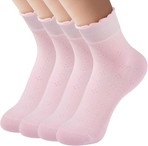 4 Pairs Ruffle Socks, Soft Cotton Women Ankle Socks, Size 5-11 in Kuwait