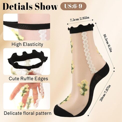 5 Pairs Women's Sheer Flower Mesh Socks with Ruffle, Cuff Cute Transparent Thin See Through Floral Socks Lace Ankle Socks for Summer in Kuwait