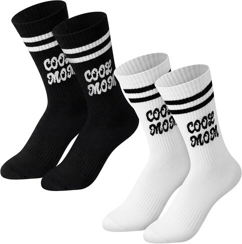 Janmercy 2 Pairs Cool Mama Socks for Mom Black White Stripe Crew Sock New Mom Gifts Best Mommy Gifts for Birthday Baby Shower in Kuwait