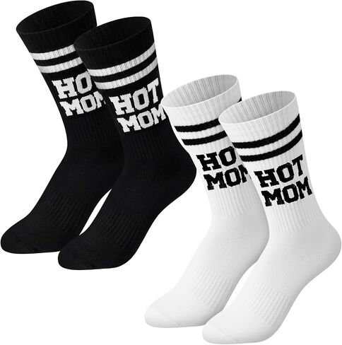 Janmercy 2 Pairs Cool Mama Socks for Mom Black White Stripe Crew Sock New Mom Gifts Best Mommy Gifts for Birthday Baby Shower in Kuwait