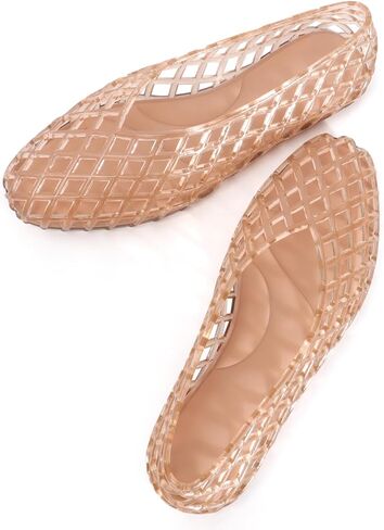UniqueStride Women's Jelly Ballet Flats Comfortable Casual Mary Jane Flat Lightweight Mesh Clear Beach-Sandals Summer Beach Hollow Dressy Shoes in Kuwait