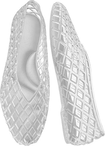 UniqueStride Women's Jelly Ballet Flats Comfortable Casual Mary Jane Flat Lightweight Mesh Clear Beach-Sandals Summer Beach Hollow Dressy Shoes in Kuwait