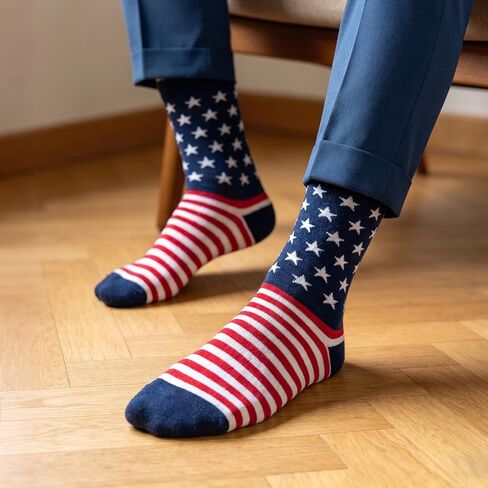 Patriotic 4th of July Sock Men Women-3 Pairs Cotton Blend Mid Calf Sock Multiple Colors Randomly Matched in Kuwait
