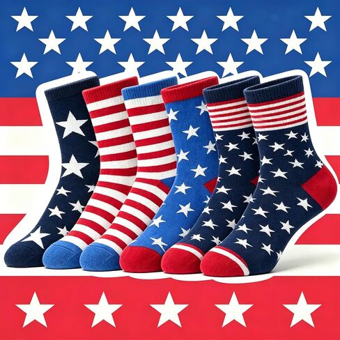 Patriotic 4th of July Sock Men Women-3 Pairs Cotton Blend Mid Calf Sock Multiple Colors Randomly Matched in Kuwait