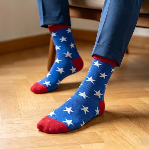 Patriotic 4th of July Sock Men Women-3 Pairs Cotton Blend Mid Calf Sock Multiple Colors Randomly Matched in Kuwait